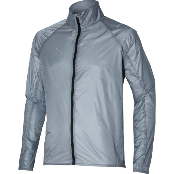 E-shop Mizuno AERO JACKET Pánská běžecká bunda, stříbrná, velikost