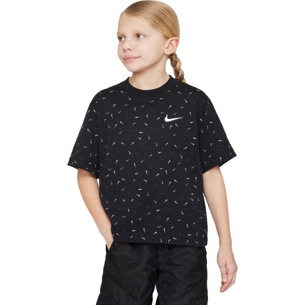Nike SPORTSWEAR BOXY SWOOSH Dívčí Tričko, černá, Veľkosť M