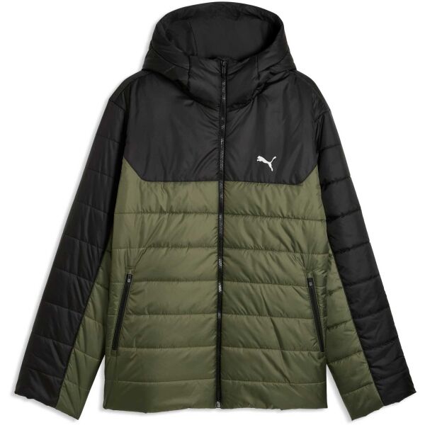 Puma ESSENTIALS HOODED PADDED JACKET Pánská zateplená bunda, khaki, velikost XXXL