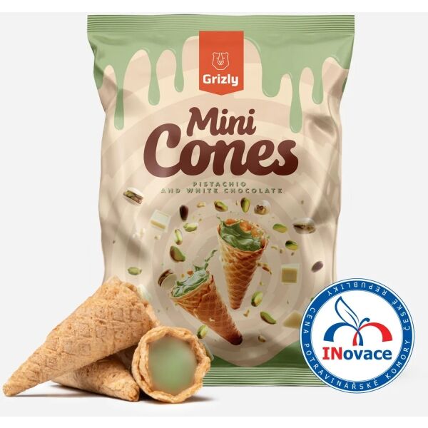 GRIZLY MINI CONES PISTÁCIE & BÍLÁ ČOKOLÁDA Mini kornoutky, , velikost